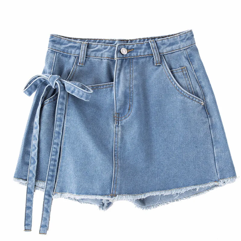 

Ladies summer new European and American large size irregular side denim shorts skirt washed middle waist skirt