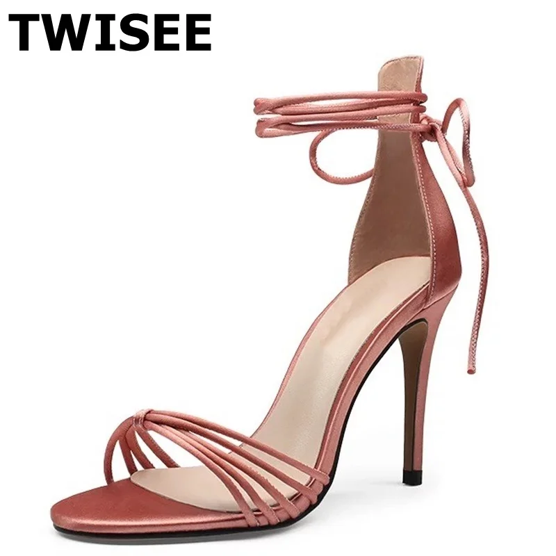 

sapatos de salto alto Sandals wedding shoes hot selling fashion point toe thin high heels 11 cm Sweet lace up shallow