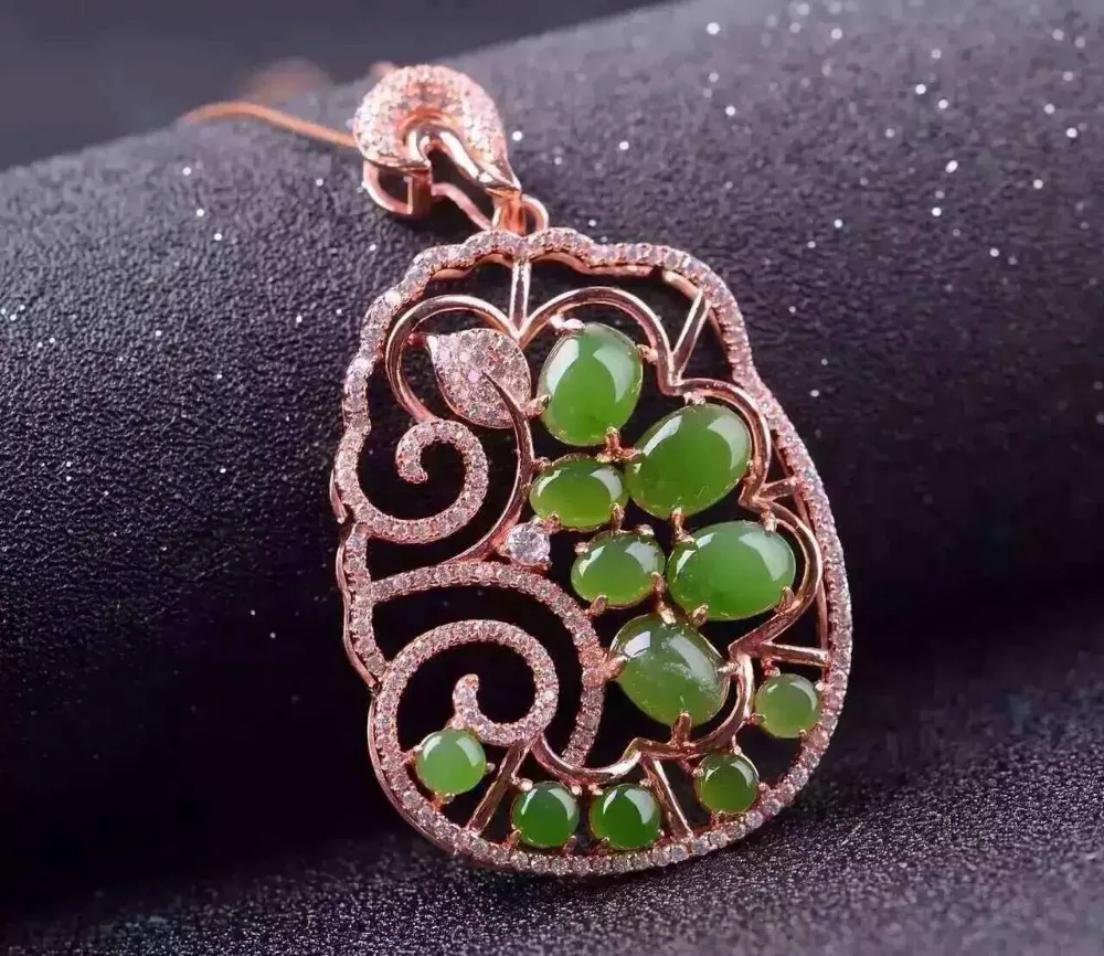 

natural green jasper pendant S925 silver Natural gemstone Pendant Necklace trendy Elegant big Leaves women girl party jewelry