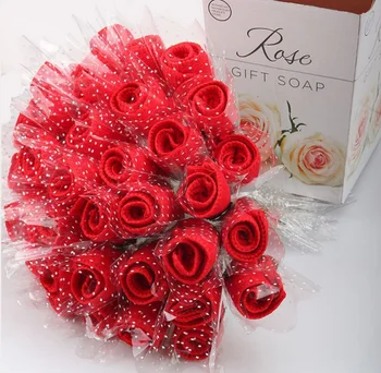 

120 x Creative Wedding Favors Birthday Party Gifts Single Rose Design Cake Towel Artificial Flowers Gift Flowers 6 Colors