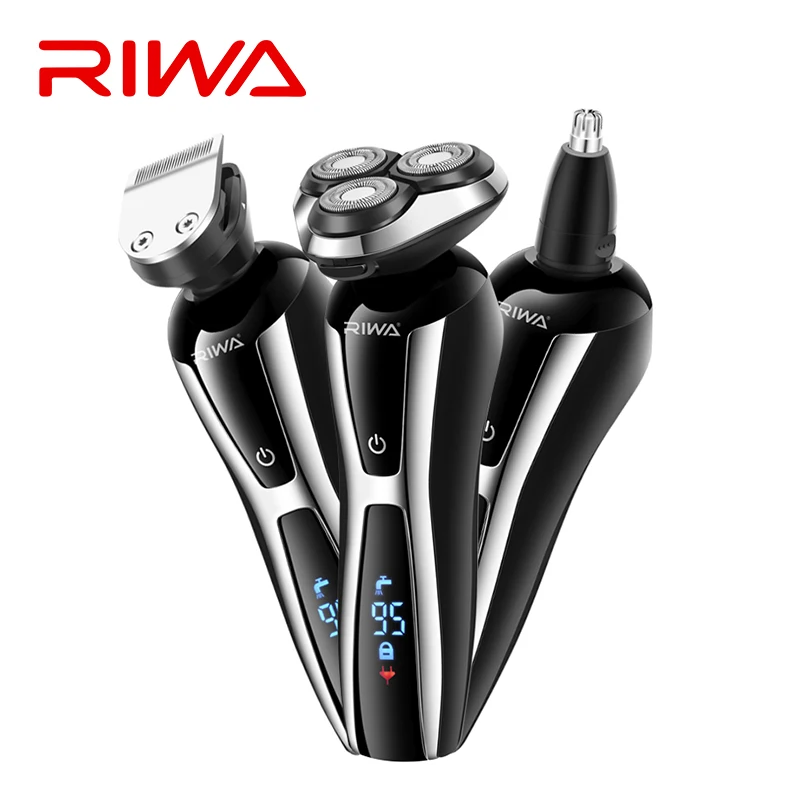 RIWA 3 in 1 Washable Rechargeable Rotary Electric Shaver Triple Blade Shaving Razor Nose and Hair Trimmer For Men LCD Display RIWA 3 in 1 Washable Rechargeable Rotary Electric Shaver Triple Blade Shaving Razor Nose and Hair Trimmer For Men LCD Display