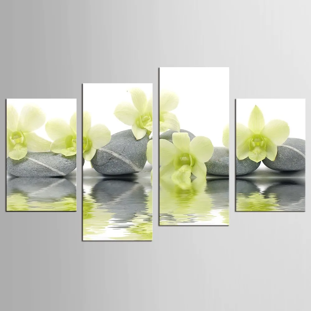 

Light green orchid stone 4 Pieces Art Work Canvas Prints Art Wall Decor Spa Massage Treatment Painting