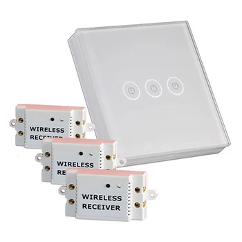 

Free Shipping White Crystal Glass Panel Wireless Touch Light Switch 3 gang 3 Way Remote Control LED Indicator Touch Switch