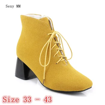 

Spring Autumn Winter Women High Heels Ankle Boots Shoes Woman High Heel Short Boots botas Small Plus Size 33 - 40 41 42 43