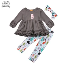 Emmaaby/От 2 до 7 лет, комплект из 3 предметов для маленьких девочек, осенняя Рождественская одежда, платье штаны, леггинсы комплект с повязкой на голову, Изысканная одежда для девочек