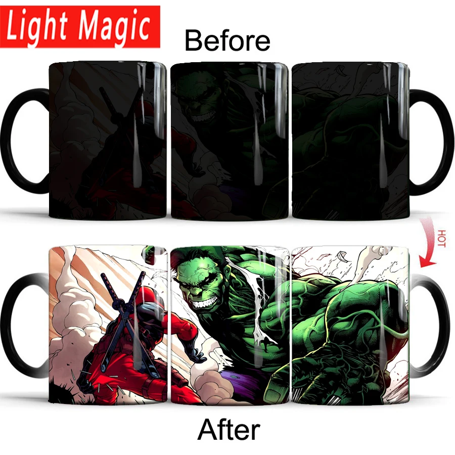 

Deadpool vs Hulk coffee mugs 12 OZ/350ml heat changing color transforming Tea Mug best gift for your boy friend ,husband
