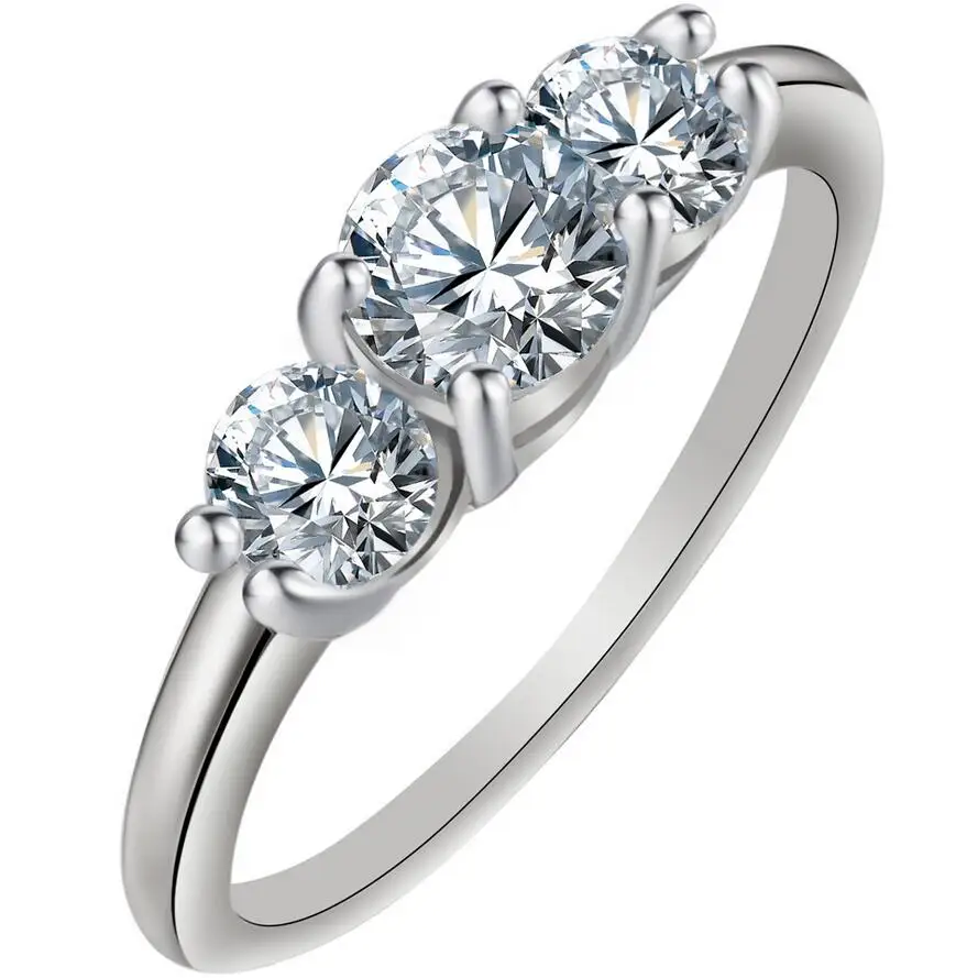 

Three Stone Princess Cut Engagement Rings Rhodium Plated CZ Anillos Wedding Jewelry Rings for Women
