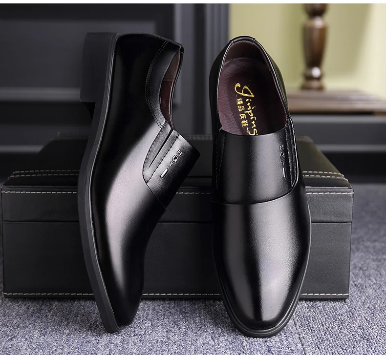 QZHSMY Increase Men Dress Italian Shoes Black Slip-on Man Shoes Leather Genuine Spring Autumn