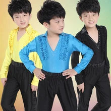 Новые костюмы для латинских танцев сальсы для мальчиков дети бальный танцы представление вечерние танцевальная одежда Топы+ брюки vestido de baile latino