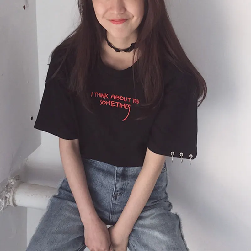 

2019 Summer Korean T-Shirt For Women Casual White Black Tops Tshirt Women Letter Embroidery Print Loose T-Shirt Female