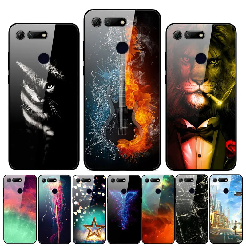 

Hard Case For Huawei Honor View 20 V20 Case Tempered Glass Back Silicone Bumper Phone Cover For Honor View 20 View20 V 20 Coque
