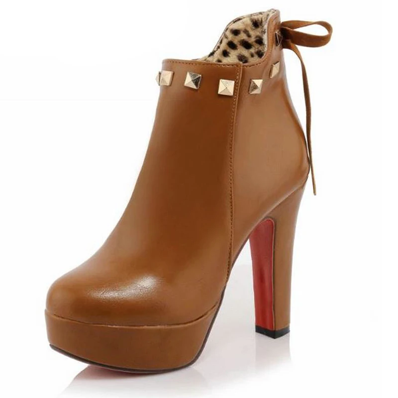 

Plus Size 33-46 Sexy Fashion High Heel Shoes Women's Autumn Zip Cross Tie Round Toe Women Boots Ankle Skid Proof Platform Shoes