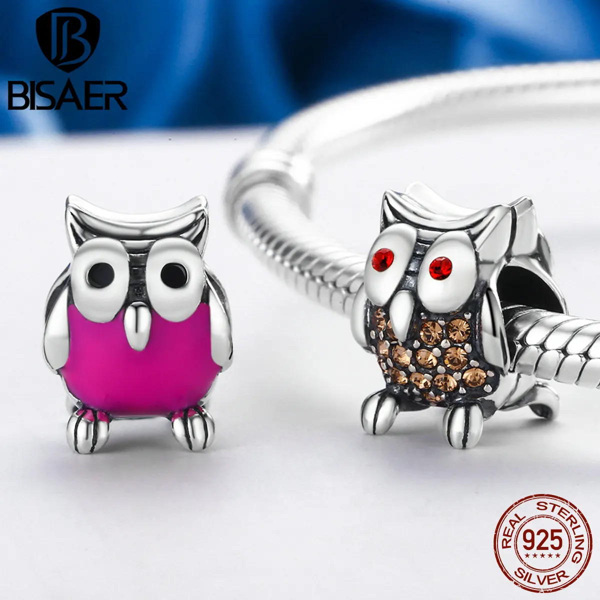 

Trendy 100% 925 Sterling Silver Lovely Animal Owl Charm Owl Beads Charms Fit BISAER Original Bracelets DIY Jewelry ECC199