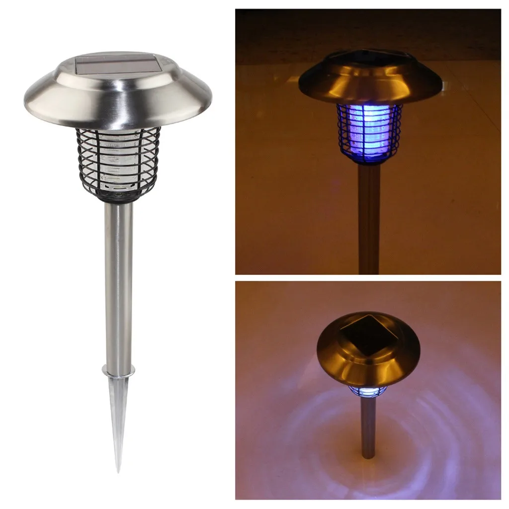 

New 4-LED Stainless Steel Solar Outdoor Garden UV LED Bug Killer Stake Light Solar wrought lawn light garden mosquito killer