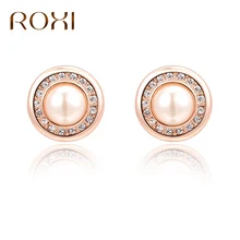 Женские серьги с кристаллами ROXI, модные серьги из розового золота с искусственным жемчугом, серьги-гвоздики для женщин, ювелирные изделия для помолвки