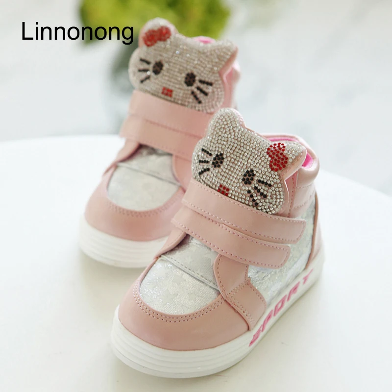 Детские зимние модные ботинки для девочек с плюшевой подкладкой hello kitty со