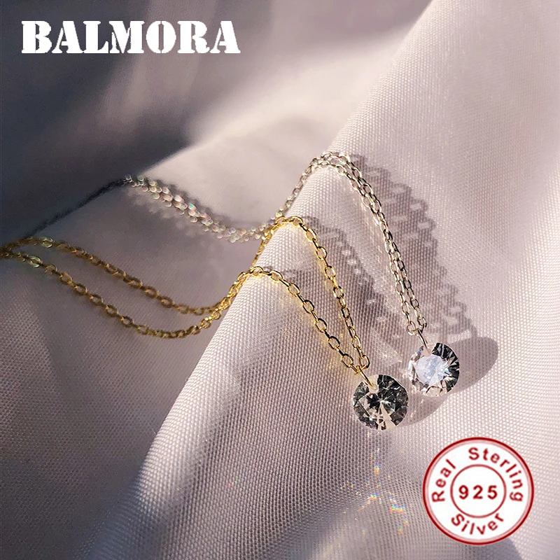 

BALMORA 925 Sterling Silver Cute Round Chocker Pendant Necklaces for Women Lady Fashion Silver Jewelry Party Gift Colares MYN429