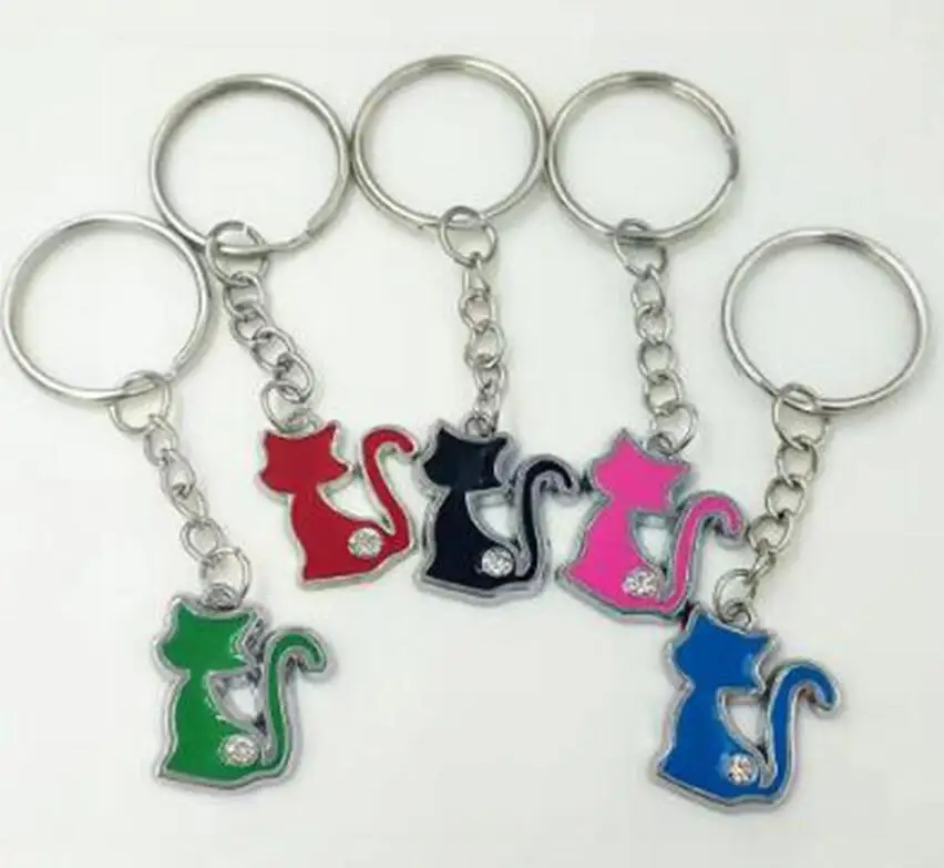 

Mixed color Enamel Cat Charm DIY Keychain,25mm Silver Tone Key Chain Keyring Fashion Pendant Gift Jewelry 1pcs/lot