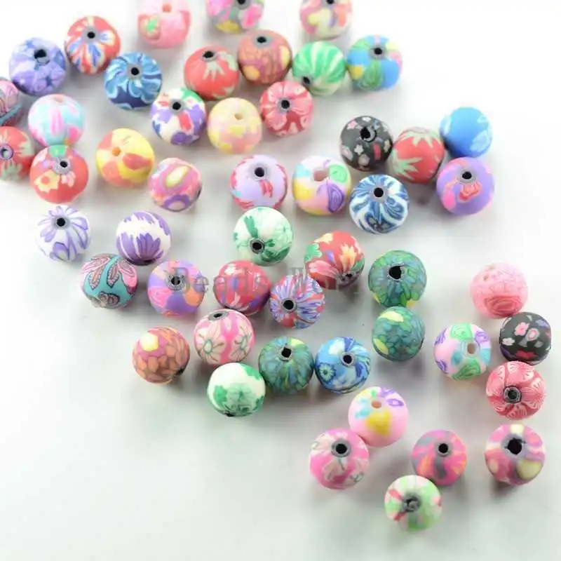 Wholesale ! 100 Pcs Random Mixed Polymer Clay Pattern Printed Round