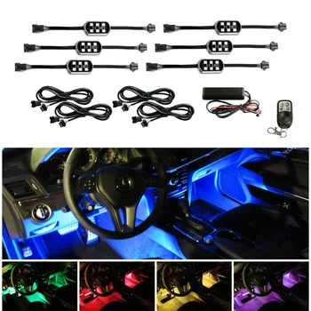 

6pcs/Set Pods 7-Color RGB LED Flexible Neon Underbody & Interior Motorcycle Car Accent Lighting Kit+Wireless Remote Control