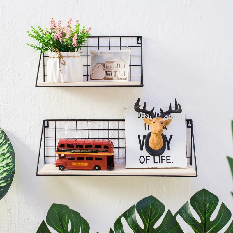 

Wrought Iron Wooden Wall Mounted Storage Holder Home Storage Shelf Storage Box Kid Room DIY Wall Decoration Holder Home Decor