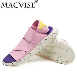 Macvise/сандалии-гладиаторы на плоской подошве, женская летняя дышащая однотонная обувь из искусственной кожи, женские сандалии на платформе