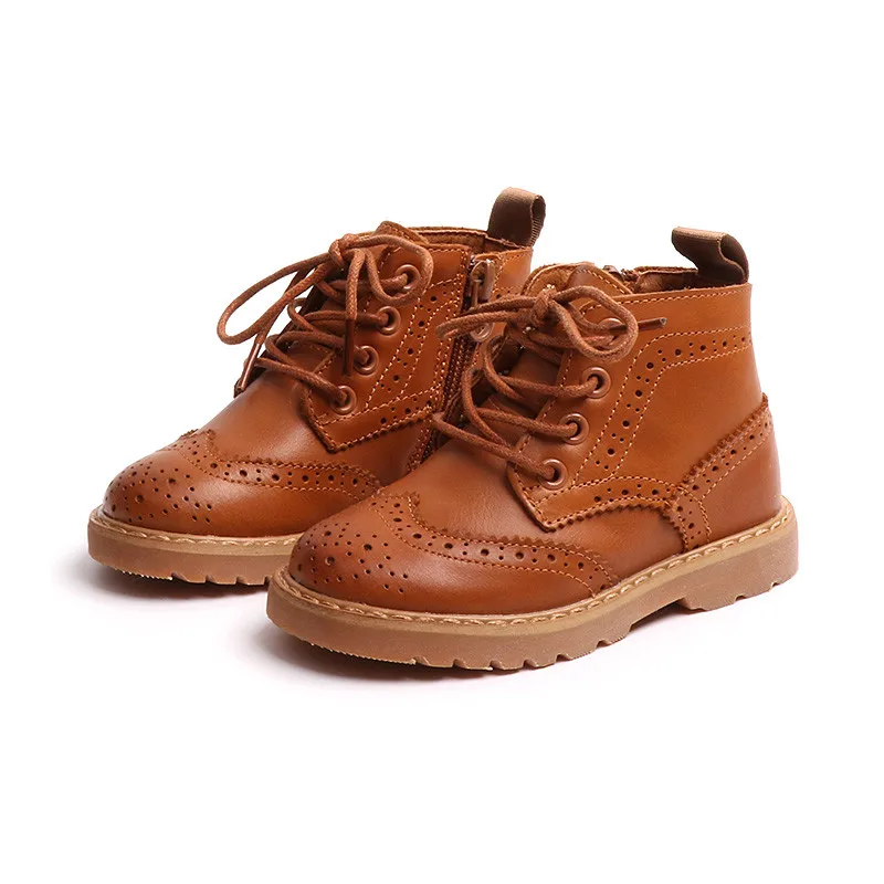 

Children Bullock Booties 2018 New Boy Leather Motorcycle Boots British Style Side Zipper Ankle Boots for Girls Toddler Baby Boot