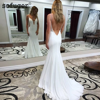 

White Mermaid Pearls Strap Evening Dresses Satin Backless Vestidos De Fiesta De Noche Robe Arabic Muslim Special Occasion