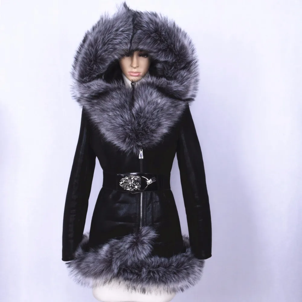 Winter Leather Jacket Women Suede fur Coats thick Artificial Fashion Slim Suede Female Models leather Faux Fox Fur Collar Coat