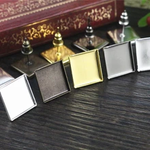 12 мм, 20 шт./лот, 5 цветов, квадратные серьги-гвоздики с покрытием, пустые серьги/основа, 12 мм Стеклянные Кабошоны, пуговицы