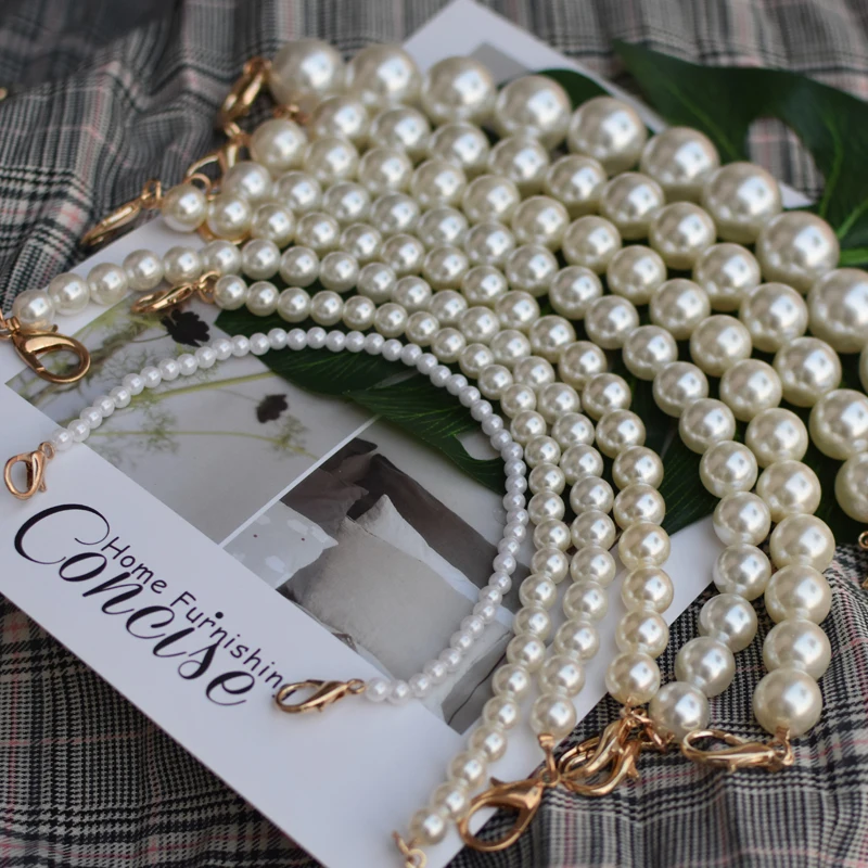 

NEW brand Pearl strap for bags handbag accessories purse belt handles cute bead chain tote women parts silver/gold /black clasp