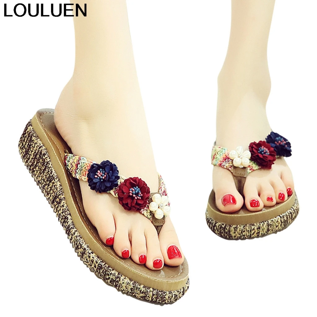 LOULUEN Schuhe Sommer frauen Böhmischen Blumen Wohnungen Sandalen Nicht-Slip Damen Strand Hausschuhe Flip-Flops sapatos feminino 11. MAR.5