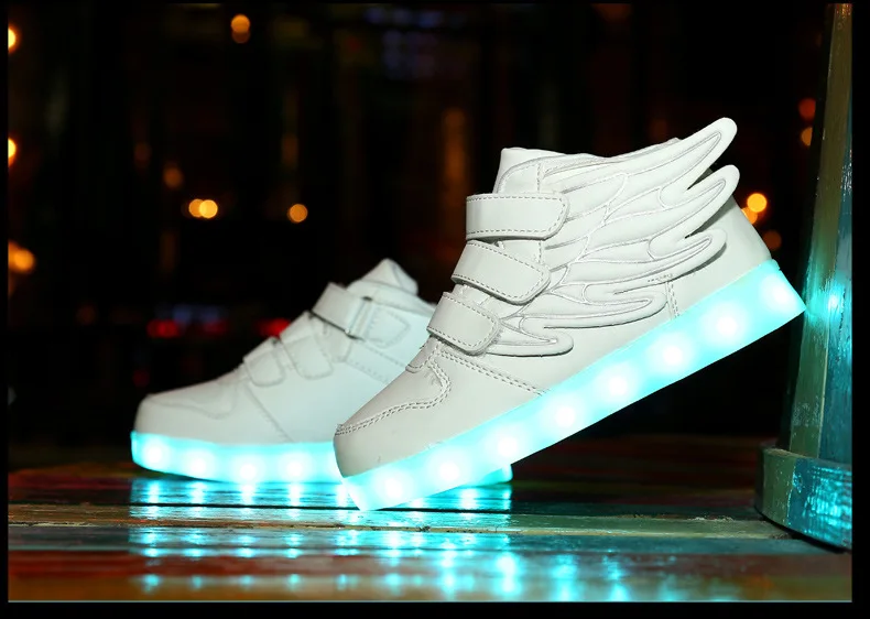 New usb charging glowing sneakers Kids Running led angel's wings kids with lights up luminous shoes girls' boys' shoes leather girl in boots