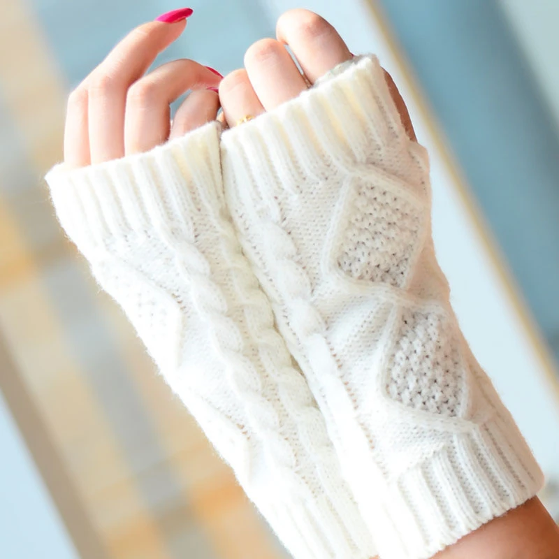 Стильные вязаные перчатки Осень Зима теплые перчатки без пальцев женские унисекс шерстяные длинные рукавицы женские тянущиеся для