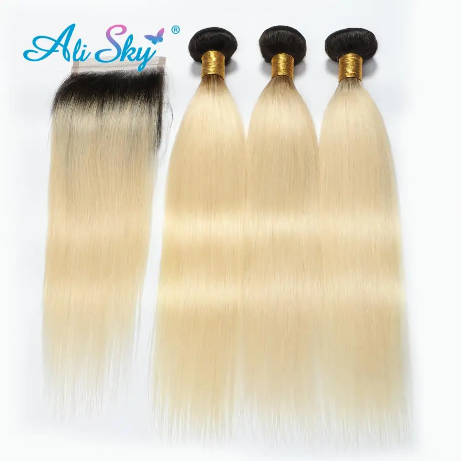 

Ali Sky 1B/613 Blonde Bundles Brazilian Hair Straight Human Hair Weaves 10-24inch Blonde Remy Hair Extensions Free Shipping