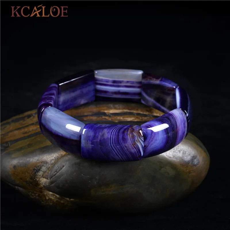 

KCALOE Natural Texture Purple Agates Stone Charm Bracelet Long Beads Wrap Bracelets Bangles Gem Stone Jewelry Pulseiras Feminina