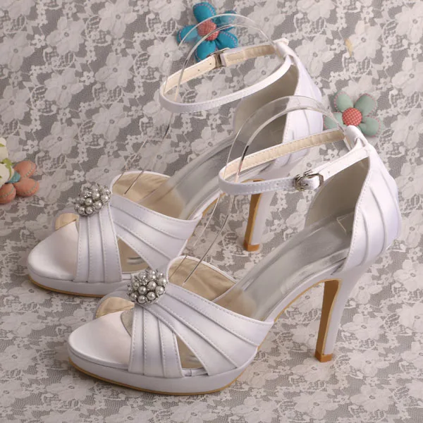 Открытым носком свадебные 4 обувь на 2,5-сантиметровом каблуке летние сандалии для свадьбы с жемчугом - Цвет: Белый