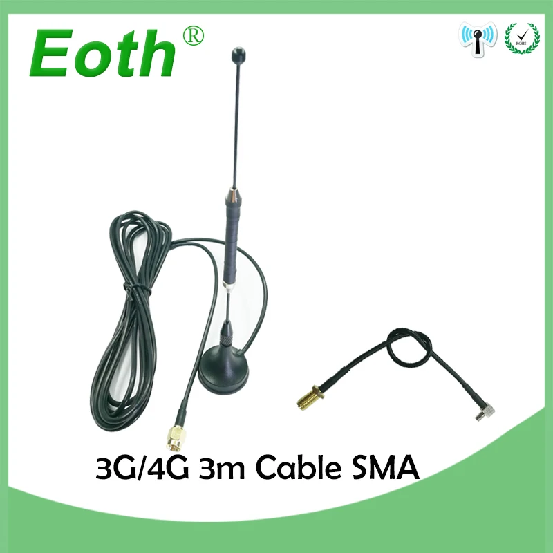 4G LTE Антенна 10dbi SMA Male Aerial 698-960/1700-2700Mhz магнитное основание RG174 3 м+ 20 см SMA Female to TS9 Male Кабель-адаптер