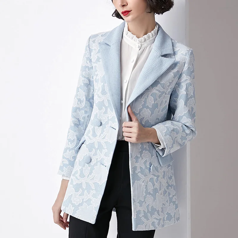 Elegant Long Blazers and Jackets 2018 Autumn Women's Notched Collar
