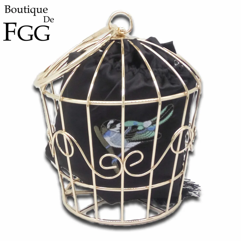 Golden Metal Bird Cage Fashion Women Evening Totes Bags Handbags Famous