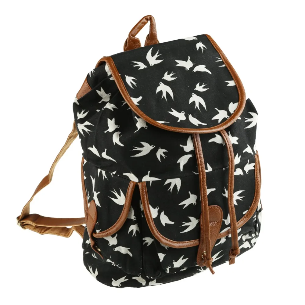 

Cartoon Swallow Printed Backpack High Quality  Canvas Drawstrings Backpack Schoolbags for Teenager Girls Travel Rucksack Mochila