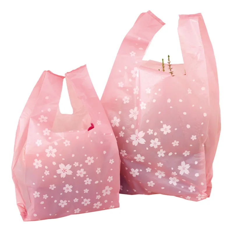

100 Cherry Print Design Plastic t shirt bag Retail Shopping Bags Handles SSN-017