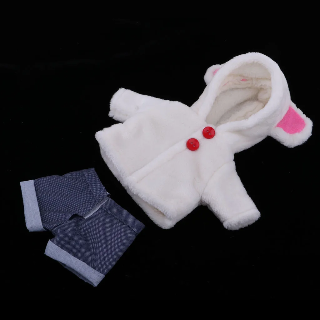 Handmade White Plush Hooded Coat with Short Pants for 25cm Mellchan Baby Reborn Doll