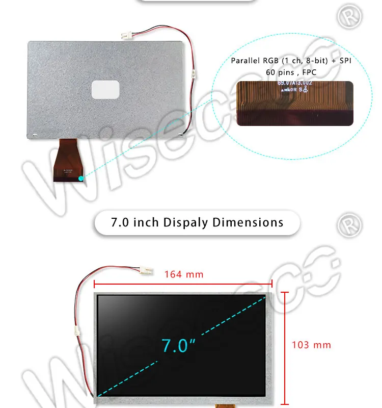 7,0 дюймовый дисплей TFT lcd A070VW04 V0 разрешение 800x480 60 pin с пультом дистанционного управления