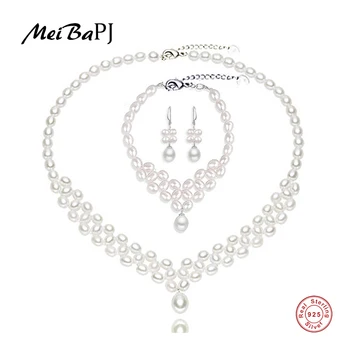 

MeiBaPJ 2018 Fashion Natural Freshwater Pearl Hand Knitte Jewelry Sets S925 Silver Fine Party And Wedding Charm Jewelry TZ-064Y