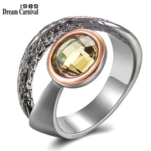 DreamCarnival 1989 Gothic Solitaire Ring for Women Engagement Gun & Rose Gold Coated Chic Chic Sexy Look Quality Jewelry WA11720 chic feather ring for women