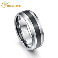 BONLAVIE, мужское кольцо, 8 мм, черное, с матовой отделкой, скошено,, вольфрам, карбид, обручальные кольца для мужчин, черное серебро, размеры от 5 до 14