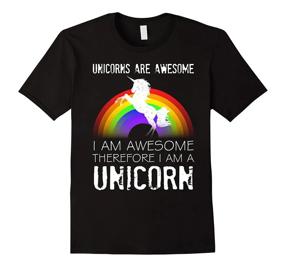 Original Tops Novelty Premium Men Crew Neck Short Sleeve Unicorns Are Awesome Therefore I Am A Unicorn Shirt Tee Shirts | Мужская одежда
