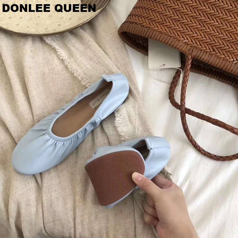 Женские балетки на плоской подошве DONLEE QUEEN мягкие плиссированные с закругленным