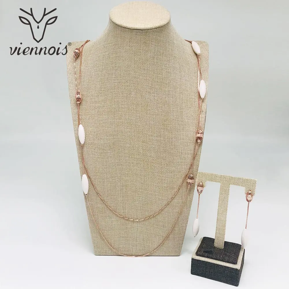 Viennois New Rose Cold Color Geometric Dangle Earring Set Dubai Gold